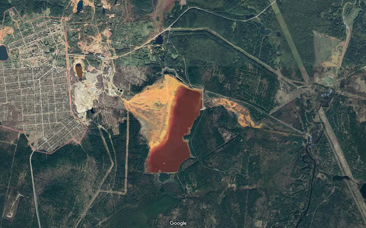 Aerial view of Levikha Mine area; courtesy Google Maps